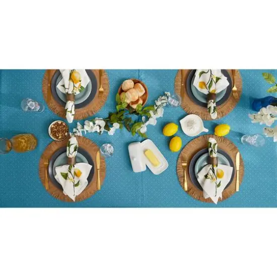 Storm Blue Tonal Lattice Print Outdoor Tablecloth, 60" Round {6}