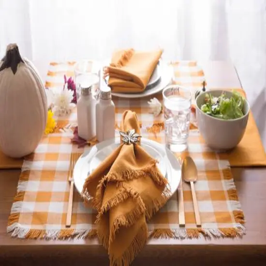 DII&reg; Pumpkin Spice Heavyweight Check Fringed Placemat Set {3}