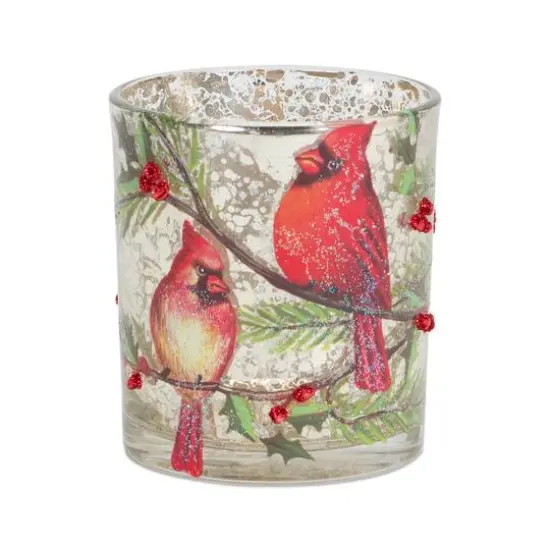 3.25" Cardinal & Bird Glass Votive Holder Set {4}