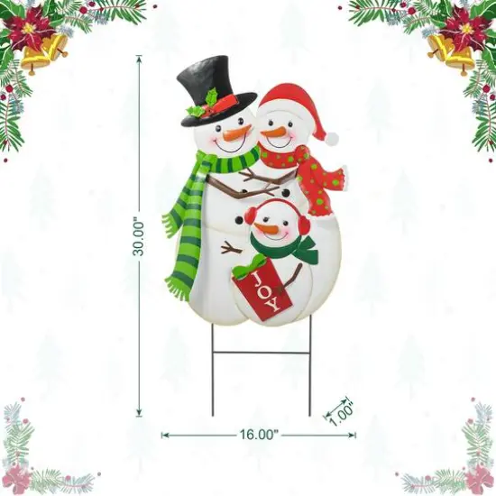 Glitzhome&reg; 2.5ft. Metal Snowman Family Yard Stake {8}