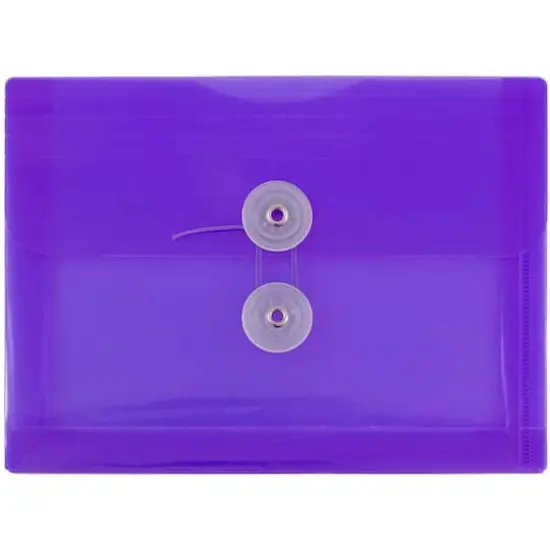 JAM Paper 5.5" x 7.5" Button & String Tie Closure Plastic Envelopes, 12ct. Purple {1}