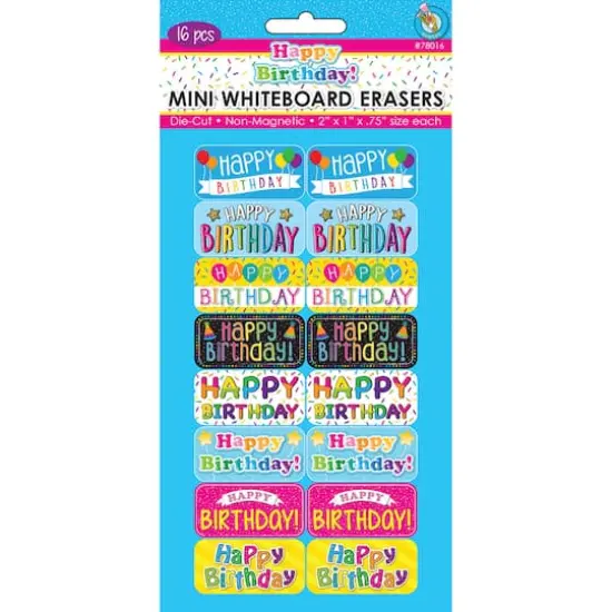 Ashley Productions Happy Birthday Non-Magnetic Mini Whiteboard Erasers, 16ct. {1}