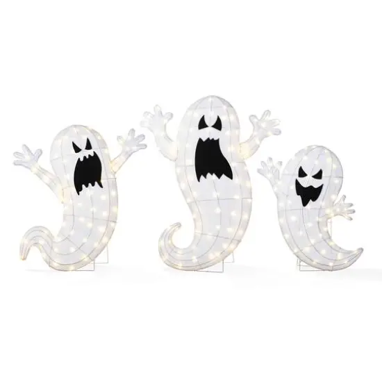Glitzhome&reg; Set of 3 Lighted Halloween 2.5D Ghosts Family Outdoor Decor {1}
