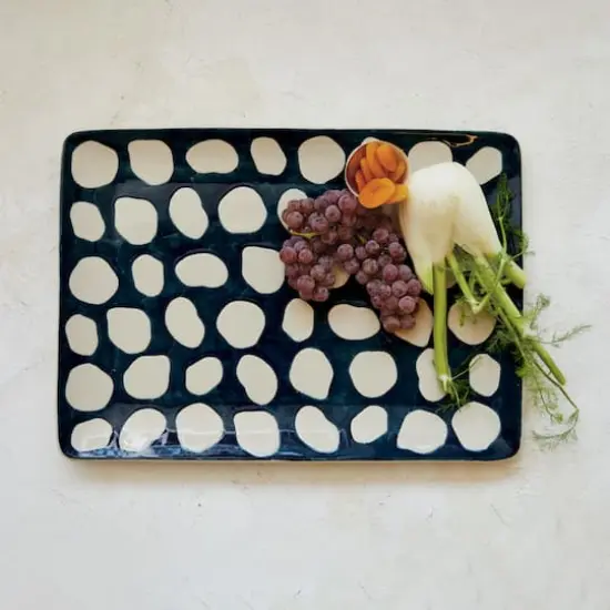 Hello Honey® 18" Blue & White Wax Relief Dots Stoneware Platter {3}
