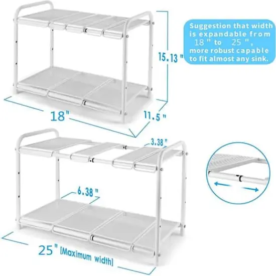 NEX&trade; White 2 Tier Expandable Cabinet Shelf Organizer Rack {4}