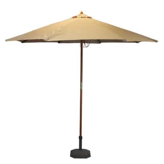 9ft. Beige & Cherry Wood Outdoor Patio Market Umbrella {1}