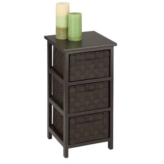 Honey Can Do 25" Small Espresso Storage Cabinet with Wood Frame & Woven Fabric Drawers {4}