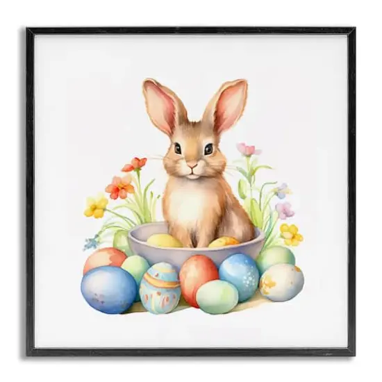 Stupell Industries Easter Bunny & Eggs Framed Giclee Art Gray {1}