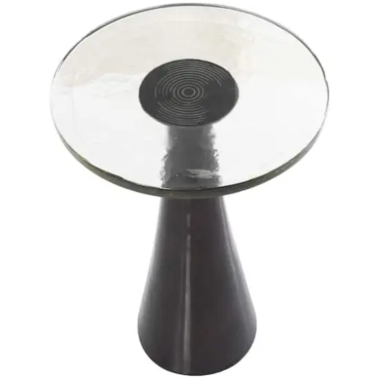 22" Black Aluminum Geometric Cone Accent Table with Textured Glass Tabletop {5}