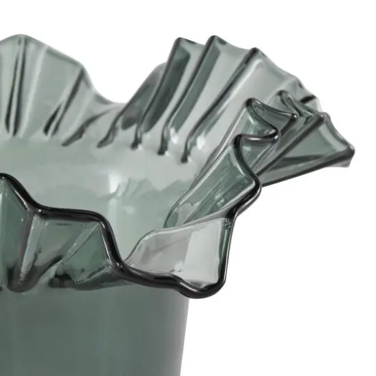 Green Glass Floral Tulip Inspired Ombre Vase with Wavy Opening {7}