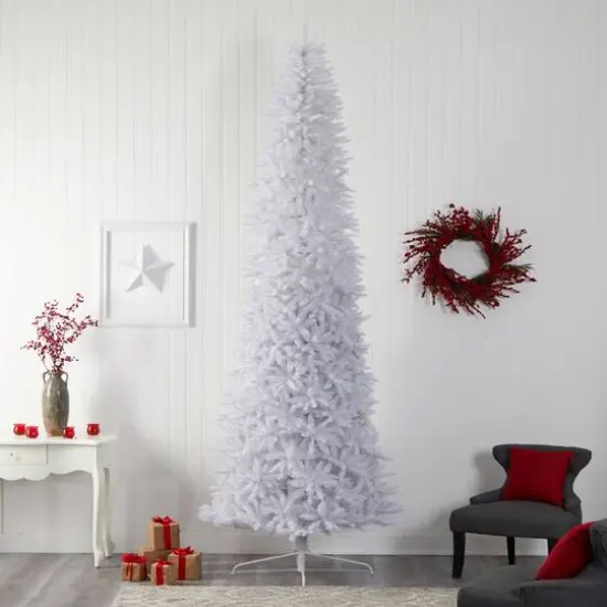 12ft. Pre-Lit Slim White Artificial Christmas Tree, Warm White LED Lights {9}