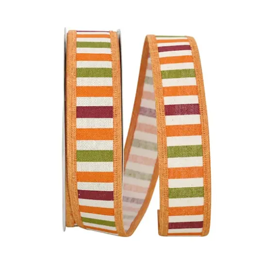 Reliant 1.5" x 20yd. Fall Stripes Hopsack Wired Ribbon {1}