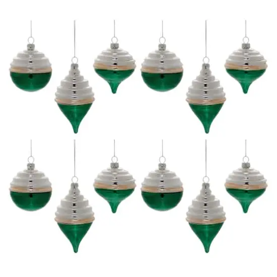 Green Two-Tone Tiered Glass Ornaments Set {1}