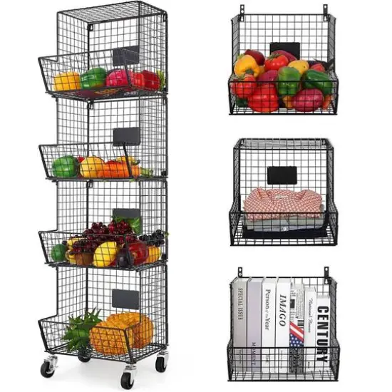 Black 4-Tier Rolling Fruit Cart {4}