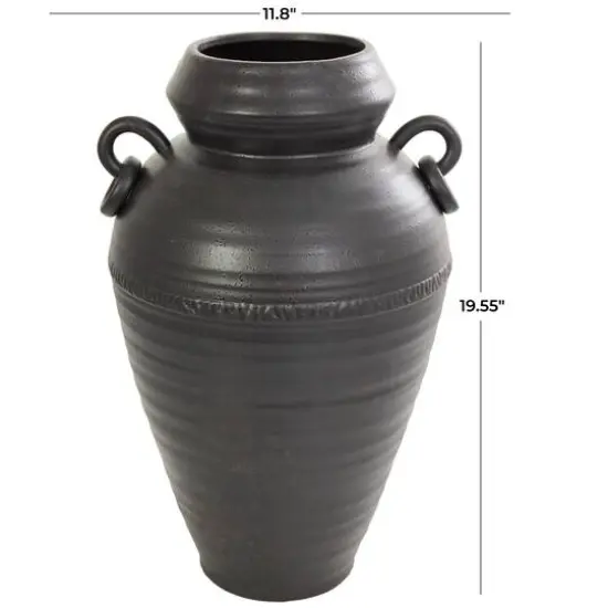 20" Black Ceramic Speckled Textured Amphora Vase {8}