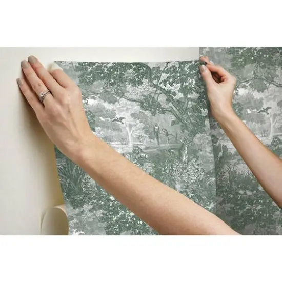 RoomMates Jungle Toile Peel & Stick Wallpaper Green/Gray {10}