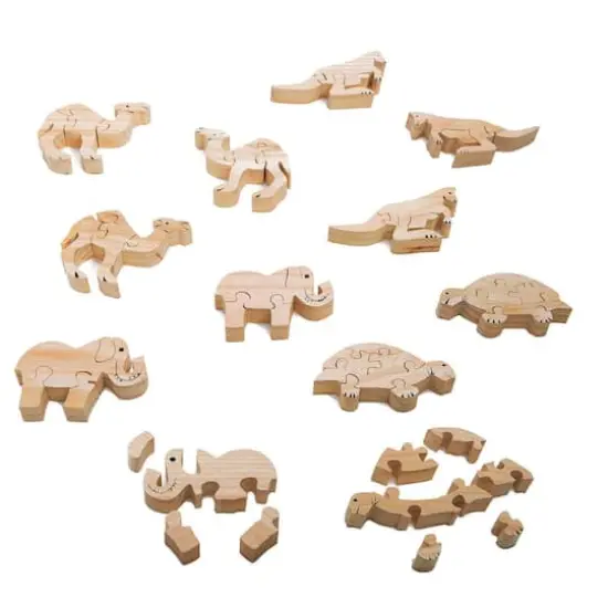 S&S Worldwide&reg; Unfinished Wooden Safari Animal Puzzles, 12ct. {1}