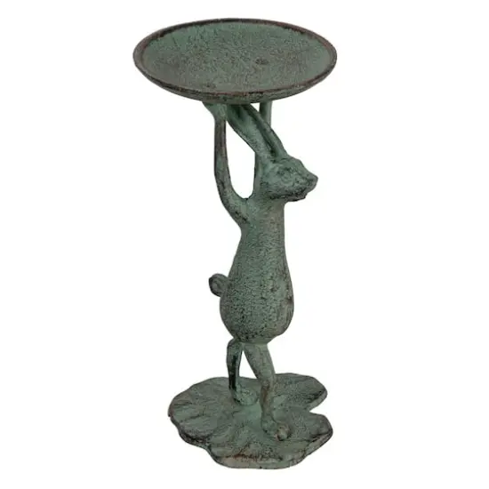 Hello Honey&reg; 10.8" Patina Finish Cast Iron Rabbit Pillar Candle Holder {1}