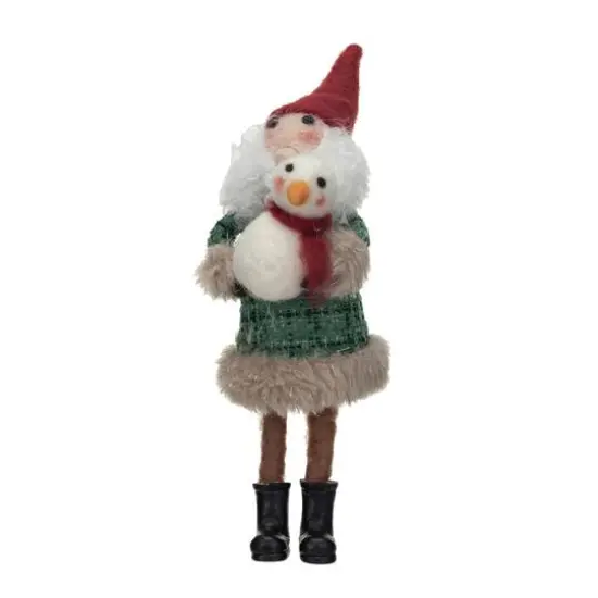 Hello Honey&reg; 7.75" Wool Felt Santa in Plaid Winter Coat with Snowman {1}