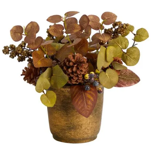 12" Eucalyptus, Pinecones & Berries Autumn Arrangement In Decorative Vase {1}