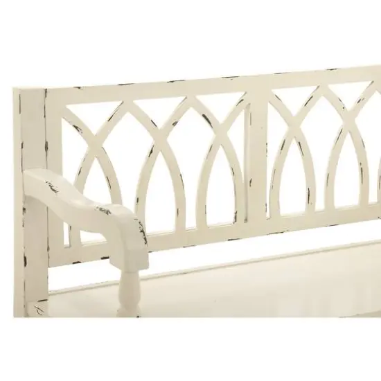 Farmhouse Rectangular Distressed White Wooden Indoor Bench {5}