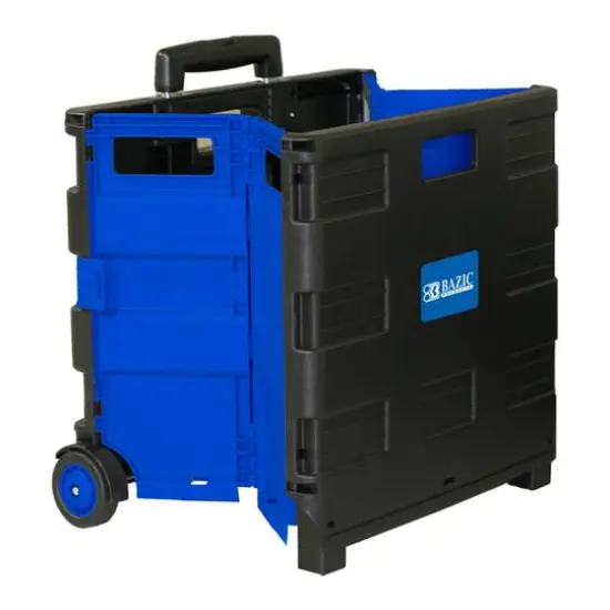 BAZIC&reg; Folding Cart on Wheels with Lid Cover Black & Blue {3}