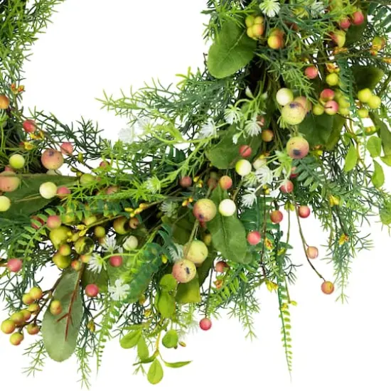 22" Berry & Crabapple Fern Foliage Spring Wreath {7}