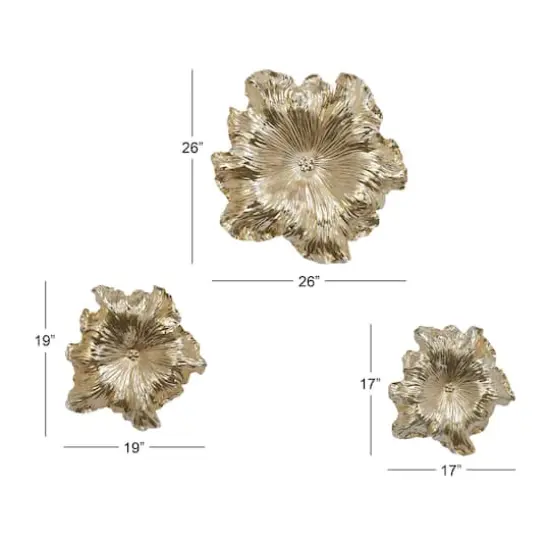 Set of 3 Gold Polystone Eclectic Floral Wall Decor, 17", 19", 26" {5}