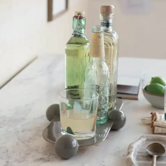 Hello Honey&reg; 17.5" Gray Elegance Enamel Metal Tray with Ball Feet {5}