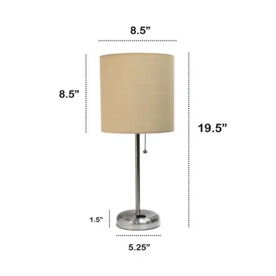 Creekwood Home Oslo 19.5" Power Outlet Table Lamp Brushed Steel Base/Tan Shade {4}