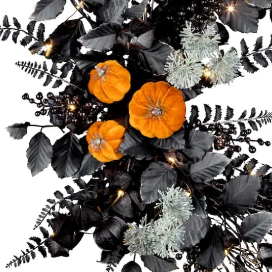 20" Halloween Pumpkin & Flower Pre-Lit LED Wreath {4}