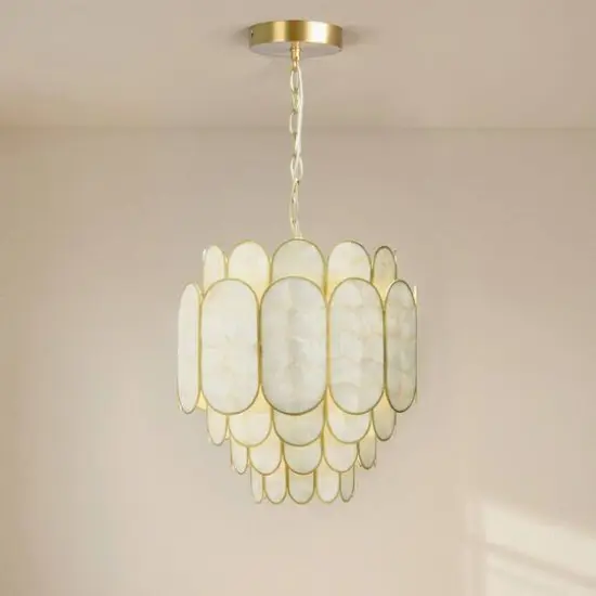 Hello Honey&reg; 17.5" 4-Tier Capiz and Metal Chandelier {11}