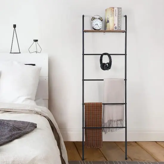 NEX&trade; 5-Tier Black Ladder Towel & Blanket Holder Rack {8}