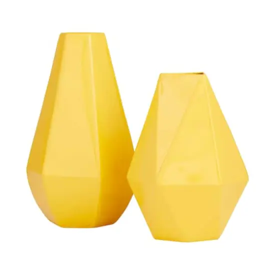 CosmoLiving by Cosmopolitan Yellow Iron Contemporary Vase, 12" x 10" {3}