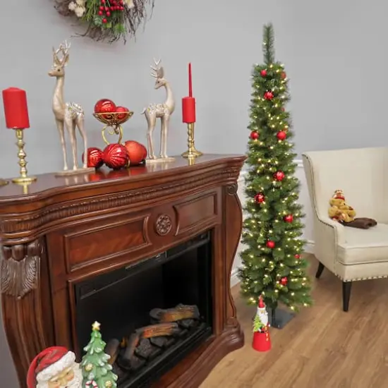 6ft. Pre-Lit Nooksack Fir Pencil Artificial Christmas Tree, Warm White LED Lights {5}