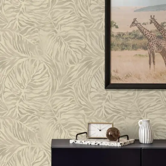 Tommy Bahama Zebra Leaf Peel & Stick Wallpaper Linen {3}