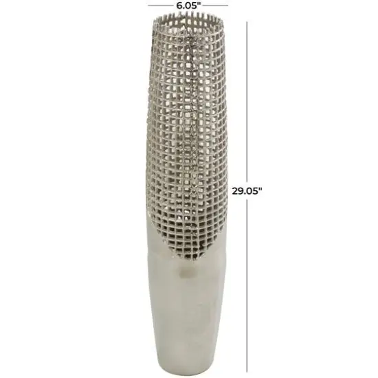 29" Silver Aluminum Tall Grid Inspired Vase with Open Frame Design {6}