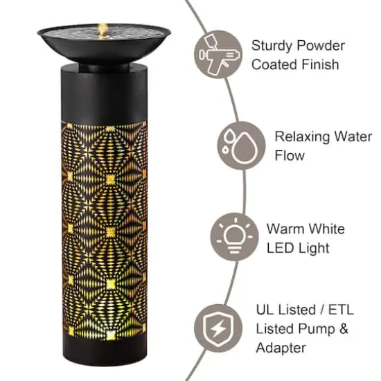 Glitzhome&reg; 35.75" Metal LED Cutout Pattern Outdoor Fountain {4}