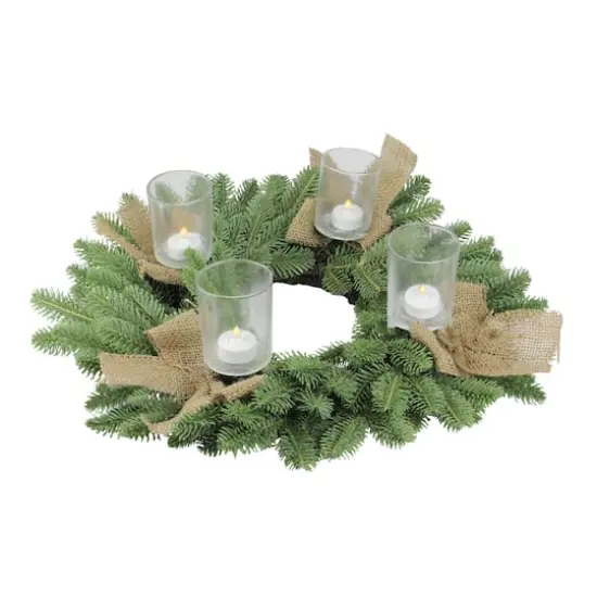 21" Artificial Pine & Burlap Votive Candle Holder {4}