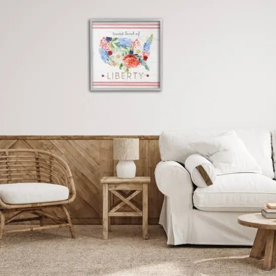 Stupell Industries Sweet Land Of Liberty Floral USA Framed Giclee Art Gray {3}