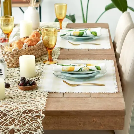 DII&reg; Heavyweight Check Fringed Cotton Placemats, 6ct. Natural {5}