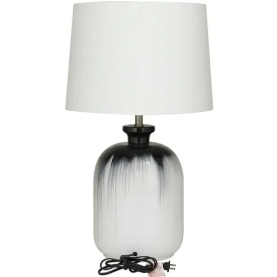 White Glass Gourd Style Base Table Lamp with Drum Shade 17" x 17" x 29" {8}