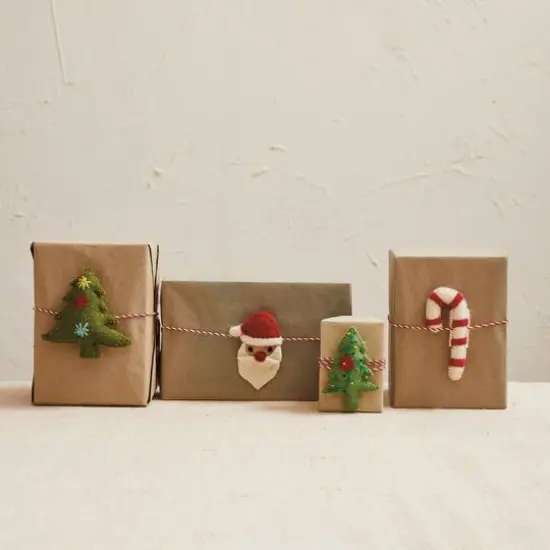 Hello Honey&reg; Handmade Wool Felt Gift Topper Set with Santa, Cane & Christmas Tree {4}