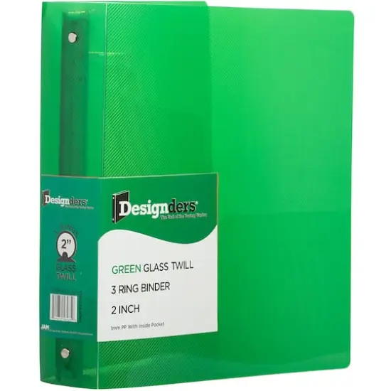 JAM Paper Designders&reg; Plastic 2" 3 Metal Ring Binder with Inside Pocket Green {4}