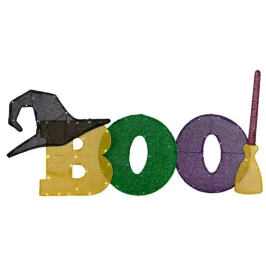 50" LED Lighted Tinsel Boo Outdoor Halloween Decoration {1}