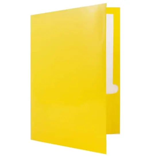 JAM Paper Laminated 2-Pocket Glossy 3-Hole Punch School Folders, 6ct. Yellow {4}