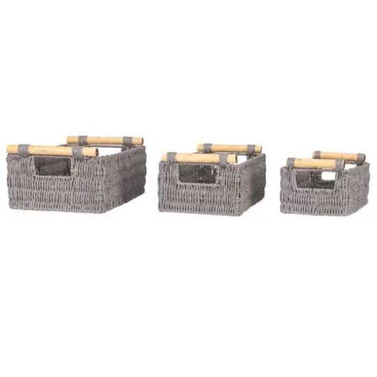 Household Essentials Paper Rope with Wooden Handles Basket Set Gray {10}