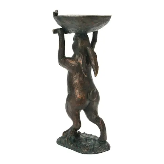 Hello Honey&reg; 17" Green Patina Finish Rabbit Birdbath {4}
