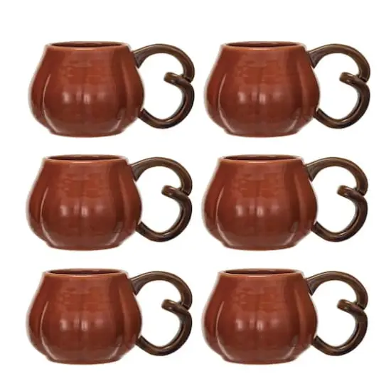 Hello Honey 16oz. Orange & Brown Round Stoneware Pumpkin Mugs, 6ct. {1}