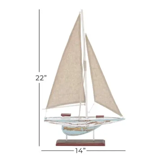 22" Brown Wood Coastal Sailboat Sculpture {8}
